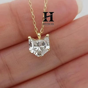 Pendentif personnalisé en forme de tête de chat avec diamant de laboratoire, breloque animale en or 14 carats, diamant VVS CVD, bijou chaton mignon pour femme, cadeau - Product Image 2