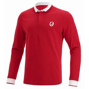 <b>Red</b> Rib Rugby Jersey Long Sleeve Polo Style Team Shirt Sports Uniform Athletic Wear Match Training Apparel Outdoor Game Clothing - Product Image 1