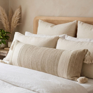 Funda de Almohada Lumbar Larga Tejida a Mano en Color Beige Natural, con Rayas Texturizadas, Cojín Grande para Cama, Almohada Decorativa para Sofá - Product Image 6