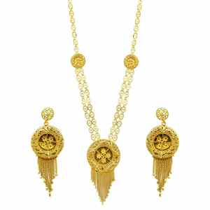 Parures de bijoux de mariage et de fête en gros, plaqué or micron 14K/18K/24K, style Dubaï, Turquie, collier long et boucles d'oreilles traditionnels - Product Image 4