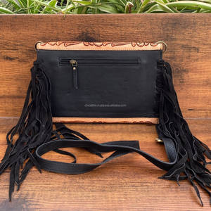 Cowgirl usiné à la main en cuir suédé bandoulière frange enveloppe sacs Western en cuir véritable Floral sculpté bohème sac à bandoulière - Product Image 5