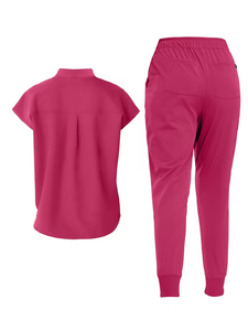 Ensemble de blouses médicales unisexes, couleur unie, manches courtes, pantalon avec poches, col mandarin, longueur normale, toutes saisons, polyester/coton - Product Image 4