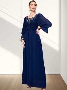 Robe de soirée en mousseline de soie AN12150 avec col en dentelle |   Robe de soirée élégante à motifs patchwork pour banquets et événements spéciaux - Product Image 6