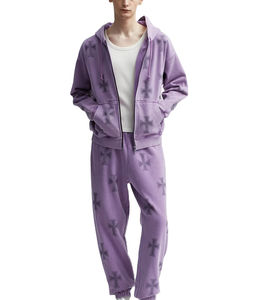 Conjunto Deportivo de Invierno para Hombre, 100% Algodón, Lavado Ácido, Pantalón y Sudadera con Pedrería, Talla Grande - Product Image 1