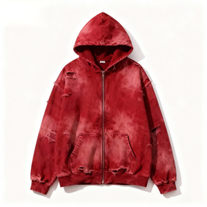 Sudaderas con capucha y cremallera para hombre, de algodón grueso, con efecto desgastado, lisas, personalizables por el fabricante, con logotipo personalizado. - Product Image 5
