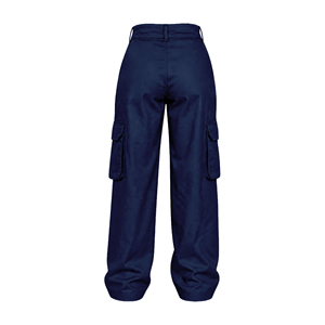 Pantalones Cargo de Cintura Media para Mujer, Color Negro Sólido, 100% Algodón, Corte Regular, Largos, con Bolsillos, Logotipo en la Pierna Izquierda, Casuales, de Invierno - Product Image 4