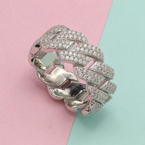 Bracelet Cuban Link en Argent Sterling 925 avec Diamants Moissanite VVS, Bague Iced Out, Bijoux Micro Pavé Tendance Hip Hop, Unisexe - Product Image 2