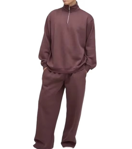 Ensemble de survêtement unisexe couleur unie demi-zippé 2-en-1 écologique, sweat-shirt et pantalon en coton à manches longues coupe classique, tenue décontractée pour l'hiver - Product Image 1