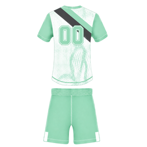 Conjunto de Uniforme de Rugby de Manga Corta en Verde Menta Claro y Blanco, Jersey de Rugby con Cuello Redondo y Estampado Gráfico, Pantalones Cortos con Cordón, Ropa Deportiva para Equipo - Product Image 2