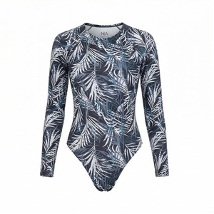 NIA Women's One-Piece Swimsuit Long Sleeve Tropical Print Round Neck Quick Dry Spandex Polyester Swimwear - Product Image 2