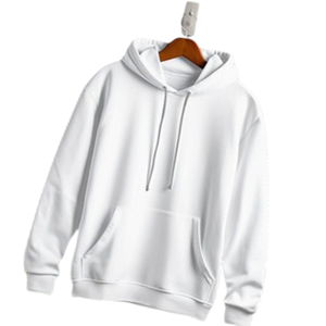 เสื้อฮู้ดดี้ผู้ชายสีขาวล้วน ผ้าเฟรนช์เทอร์รี่ 100% คอตตอน แขนยาว มีกระเป๋าหน้า พร้อมเชือกผูก เหมาะสำหรับฤดูใบไม้ผลิ - Product Image 2