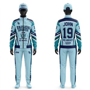 Women Ice Hockey Track Suit 300 GSM Brushed Polyester Blue <b>White</b> <b>Paneling</b> Custom Tackle Twill Embroidery Sublimation Logo - Product Image 2