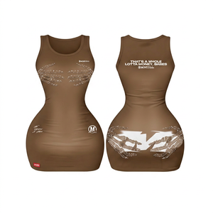 Combinaison moulante sexy marron sans manches à col rond et taille haute pour femme, en Spandex/Polyester respirant et écologique, idéale pour les soirées - Product Image 1