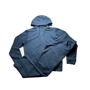 Survêtement unisexe bleu à capuche avec fermeture éclair intégrale, coupe décontractée, couleur unie, poches latérales, idéal pour l'automne, en coton et élasthanne - Product Image 6