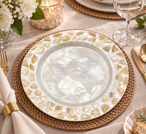 Plateau de service artisanal en coquille de Capiz, nacre naturelle, plateau décoratif et vaisselle de luxe - Product Image 3