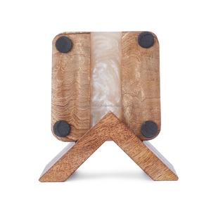 Modern Pearl White Square Epoxy Resin Inlay Wood Non-Slip <b>Coaster</b> <b>Set</b> 6 Eco-Friendly Heat Resistant Drinkware Mat Table - Product Image 3