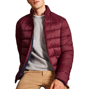 Men's Burgundy Stand Collar Puffer <b>Jacket</b> Windproof Casual Winter <b>Jacket</b> Regular <b>Fit</b> Zipper Closure Solid Color <b>Slim</b> Style - Product Image 6