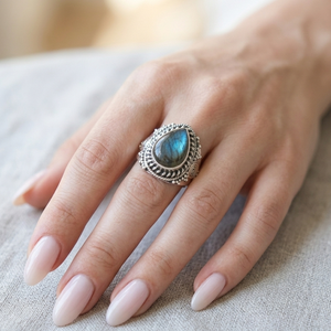 Vintage Blue Fire Labradorite <b>Ring</b> 925 Sterling Silver Rose & Yellow Gold Plated Handmade Boho <b>Statement</b> <b>Ring</b> Women Jewelry Gift - Product Image 2