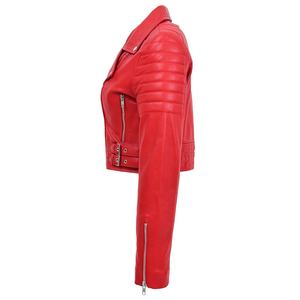 Chaqueta de cuero de motociclista de talla grande para mujer, de cuerpo corto, estilo Moto, color rojo, nueva - Product Image 3