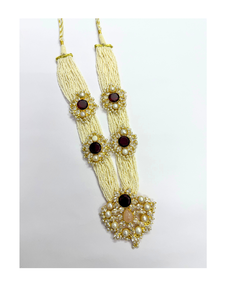 Natural Rose Quartz Maroon Monalisa Crystal <b>Pearl</b> Beaded Statement Bridal 18K Plated Necklace <b>Jewellery</b> <b>Set</b> Earrings & Maangtika - Product Image 5