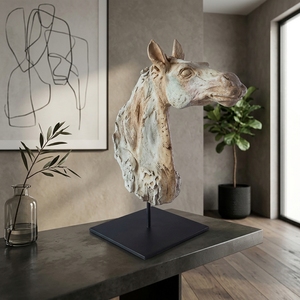 Soporte de metal con cabeza de toro de madera artesanal, escultura rústica tribal, pieza decorativa para mesa, adorno para el hogar - Product Image 4