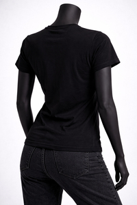 Camiseta de Verano para Mujer, Negra, Lisa, Corte Regular, Poliéster/Algodón, Casual, Manga Corta, Transpirable, de Alta Calidad - Product Image 3