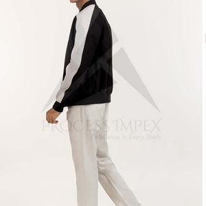 Veste universitaire noire et blanche pour homme avec logo Y brodé, col montant, boutons sur le devant, style décontracté pour l'automne - Product Image 2