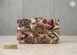Floral Zardozi Silk Soft Portable <b>Clutch</b> Bag Pearl Embellished Evening Purse Handmade Wedding Party Chain Strap Flap Closure - Product Image 5