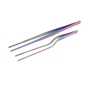 Pinzas de Cocina para Emplatar, 2 Piezas, 25 cm Rectas y 20 cm Curvas, Revestimiento de Titanio Arcoíris, para Emplatar y Decorar - Product Image 1