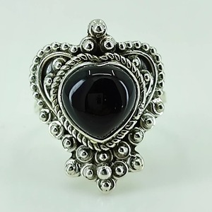 Black Onyx <b>Ring</b> 925 Sterling <b>Silver</b> Handmade <b>Boho</b> Statement Promise <b>Ring</b> for Women, July Birthstone Heart Shape Jewelry - Product Image 3