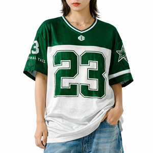 Maillot de football américain de luxe pour homme en polyester maillé bicolore, col en V, coupe oversize, personnalisable avec broderie en twill, commande en gros OEM - Product Image 2