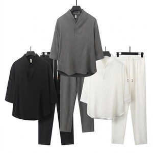 Traje Tang de Verano para Hombre, Estilo Chino Retro, de Seda Helada, con Logotipo Bordado Personalizado OEM, Precio de Fábrica China-Bangladesh - Product Image 1