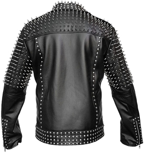 <b>Men</b>’s Genuine Cow Leather Biker <b>Jacket</b> – Vintage Motorcycle Style Stand Collar Zipper Sheep <b>Fur</b> Lining Custom OEM ODM - Product Image 6