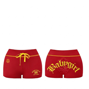 Premium 280 GSM Cotton Fleece <b>Booty</b> <b>Shorts</b> <b>Red</b> White Panel Streetwear Screen Print Custom Logo <b>Booty</b> <b>shorts</b> for women - Product Image 5