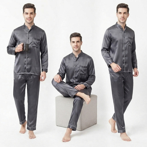 Men Sleeping <b>Suit</b> 2 Piece Set 100% Satin Polyester Sleepwear Chest Pocket Shirt Trouser Premium Men Nightwear <b>Pajama</b> Set - Product Image 1