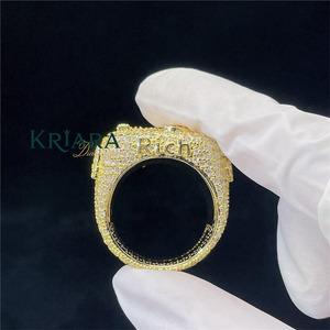 Men's Yellow 925 Silver <b>Gold</b> Plated Lab Grown Diamond <b>Ring</b> Round Brilliant Cut Hiphop Style Luxury <b>Cocktail</b> <b>Ring</b> Gift - Product Image 4