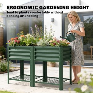 Fioriera Rialzata 80 cm in Acciaio Zincato con Ripiano Portaoggetti e Rivestimento Verde - Green-Sheds & Storage - Product Image 6