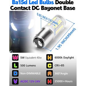 Ampoules LED blanches 12V-24V à double contact avec base baïonnette DC 5W 1004 1076 1176 90 1130 S8 68 78 96 pour voiture, remorque, camping-car - Product Image 2