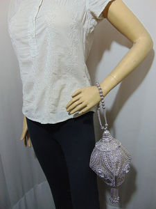 elegant 2026 New Design Women evening Party Prom Banquet Velour Clutch Bag Shining Crystal Handle Evening Bag bead chain strap - Product Image 6