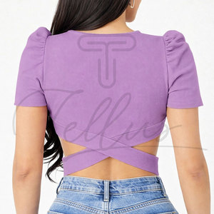 Tops Cortos de Mujer al por Mayor, con Logotipo Personalizado, Tejido a Crochet en la Parte Delantera, Sólidos, Casuales - Product Image 5
