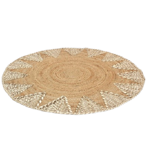 Alfombra Redonda de Yute Natural Hecha a Mano, Diseño Geométrico, Estilo Bohemio, Pelo Corto, Ecológica, Decoración para Sala de Estar - Product Image 1