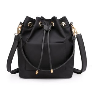 Sac seau en nylon bleu marine avec fermeture à cordon et bandoulière réglable, style minimaliste imperméable pour femmes - Product Image 2