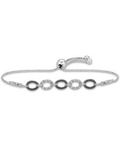 Diamante Negro (1/10 Ct.) T.w.) Y diamante blanco (1/20 Ct.) T.w.) Pulsera Bolo de Eslabones Ovalados en Plata de Ley |   Macy's - Product Image 1