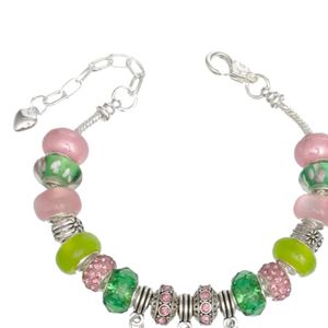 Pulsera de cuentas redondas rosas y verdes con dije de letra, joyería de moda para mujer, pulsera de cuentas colorida, elegante accesorio de regalo. - Product Image 3