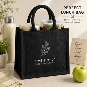 Sac fourre-tout en tissu de jute écologique, Live Simply, choisissez un sac cadeau durable, noir - Product Image 4