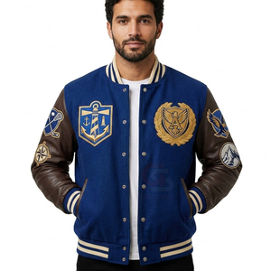 Chaqueta Varsity Vintage para Hombre, Fabricada con Materiales Ecológicos, Transpirable, con Cierre, para Invierno, Estilo Urbano, Bordada con Contraste de Color - Product Image 1