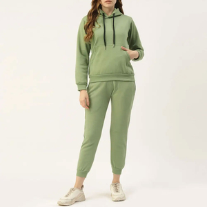 Custom Logo Winter Women's Gym Sportswear Breathable Solid Pattern <b>Oversized</b> <b>Long</b> Sleeve <b>Hoodie</b> Joggers Set 100% Cotton - Product Image 1