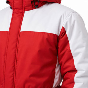 Combinaison de neige unisexe rouge et blanc avec blocs de couleur, à capuche, longue, imperméable, pour l'hiver, avec poches latérales, style sportif - Product Image 6