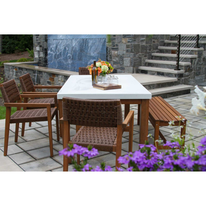 Conjunto de Mesa de Jardín de Teca con Sillas Tejidas y Banco, Diseño Contemporáneo, Muebles de Madera Maciza Duraderos, Impresión a Todo Color para Patio - Product Image 6