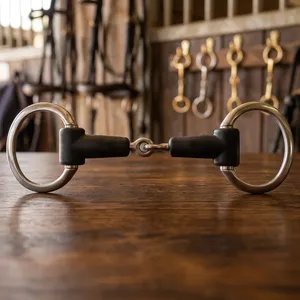 Mors à anneaux lâches pour cheval, en acier inoxydable et cuivre, noir, pour l'équitation et l'entraînement - Product Image 2